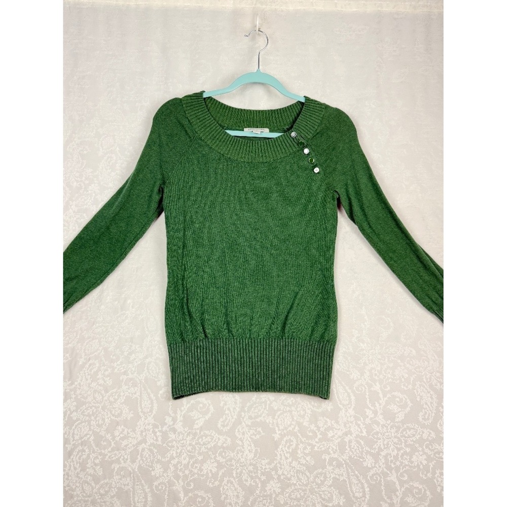 Banana Republic Womens Small Green Sweater Button Detail Preppy Office Siren